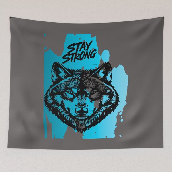 Item preview, Stay Strong Digital Wolf Art Bright Azure designed and sold by GoGreenlove.
