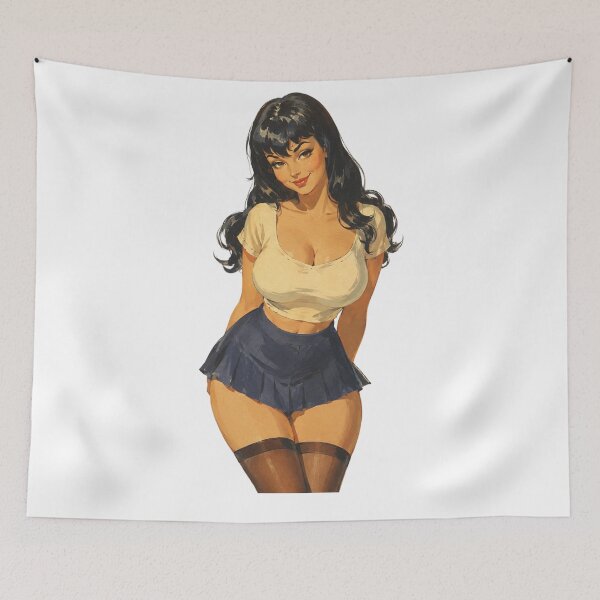 Item preview, Cute Schoolgirl Pin Up | Original Vintage Retro Anime Inspired Illustration designed and sold by Cosplayvintage.
