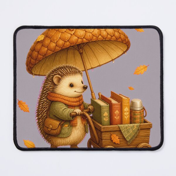 Item preview, Cozy Autumn Hedgehog Traveling Bookseller designed and sold by Tender Oddities Studio.