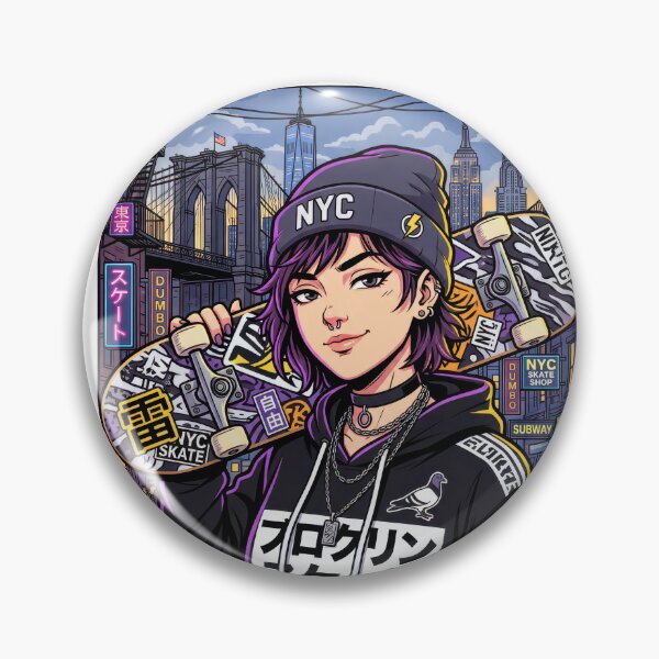 Item preview, Brooklyn Skate Anime Girl Tokyo NYC Streetwear Aesthetic designed and sold by DigitalArtx-com.