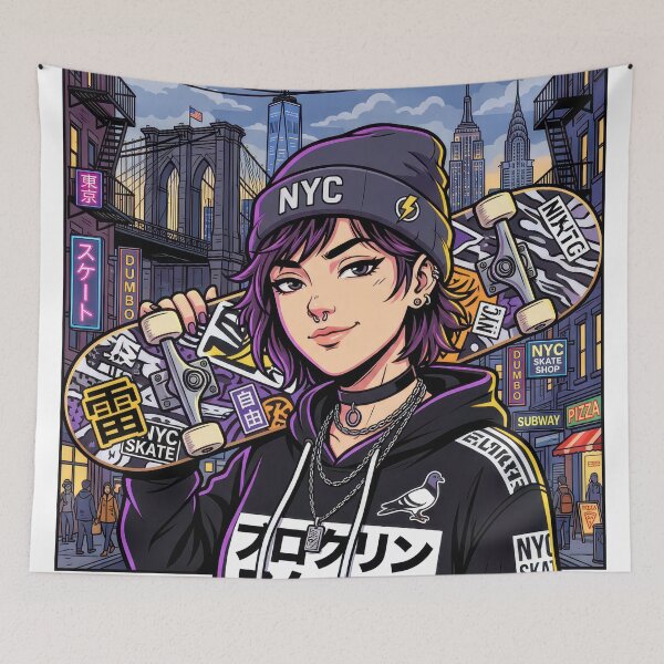 Item preview, Brooklyn Skate Anime Girl Tokyo NYC Streetwear Aesthetic designed and sold by DigitalArtx-com.