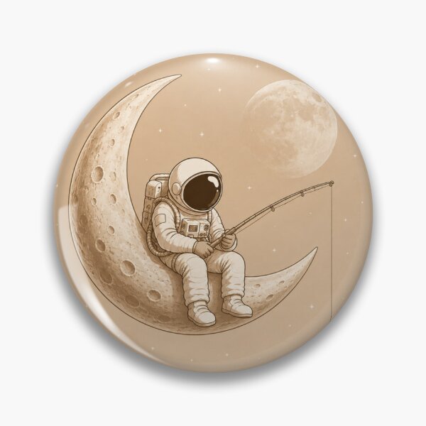 Item preview, Astronaut Fishing On Crescent Moon Sepia Space Illustration designed and sold by Leogasup.