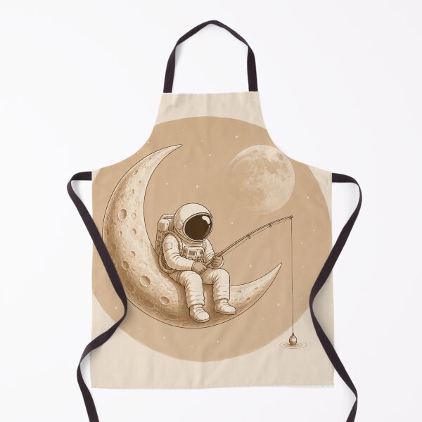 Item preview, Astronaut Fishing On Crescent Moon Sepia Space Illustration designed and sold by Leogasup.