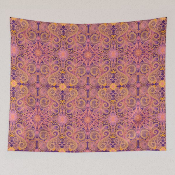 Item preview, Pink and Creamy Yellow Filigree on Purple Painted by Kristi Duggins designed and sold by Kristi Duggins.