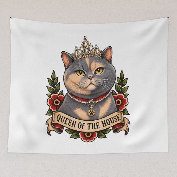 Item preview, Queen Of The House Royal Cat Tattoo designed and sold by Old's Cool Cat Studio.