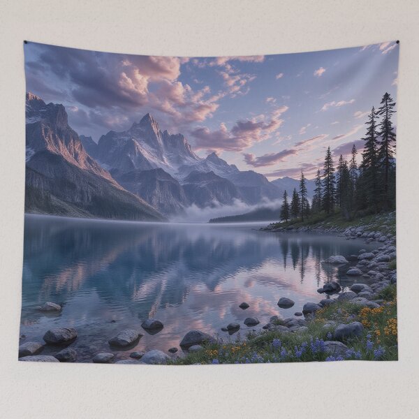 Item preview, Sunset Over the Mountain Lake designed and sold by Crazy Ronald.