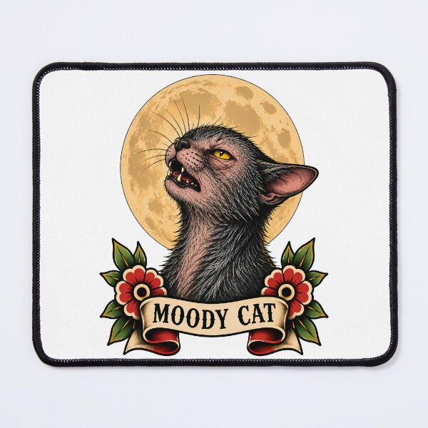 Item preview, Moody Cat Black Cat Full Moon Tattoo designed and sold by Old's Cool Cat Studio.
