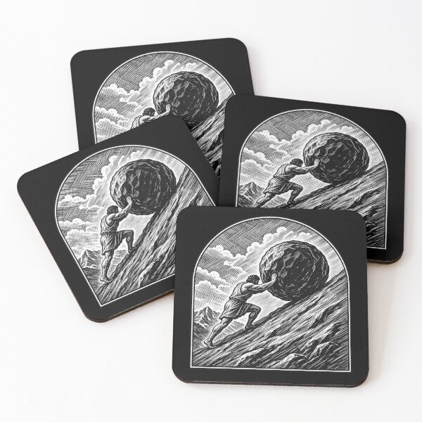 Item preview, Sisyphus Art, Greek Mythology Boulder in Vintage Woodcut Engraving Style for Myth Readers designed and sold by The Junto Shop.