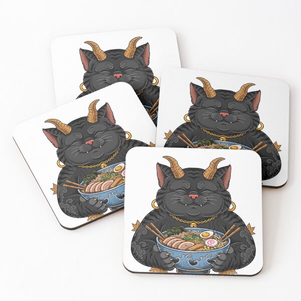 Item preview, Ramen Oni Cat - Cute Black Oni Cat Eating Ramen Bowl designed and sold by Neurospicy Trolls.