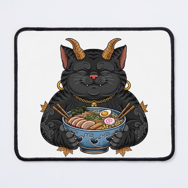 Item preview, Ramen Oni Cat - Cute Black Oni Cat Eating Ramen Bowl designed and sold by Neurospicy Trolls.