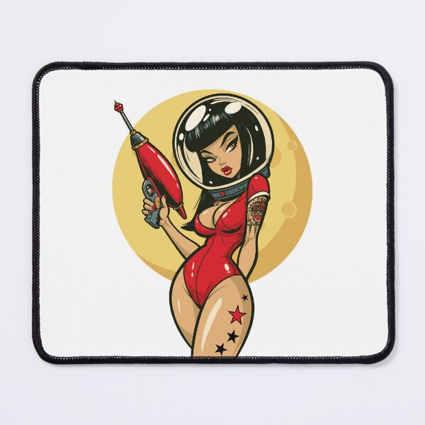Item preview, Astronaut Betty Pinup cartoon girl designed and sold by blackdogshop.