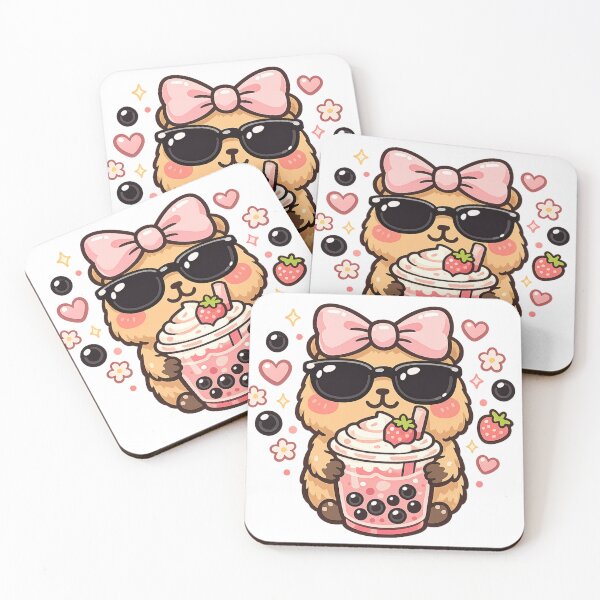 Item preview, Jennie Bubble Tea Vibes Cute Capybara Kawaii Design designed and sold by NovaMoodCo.