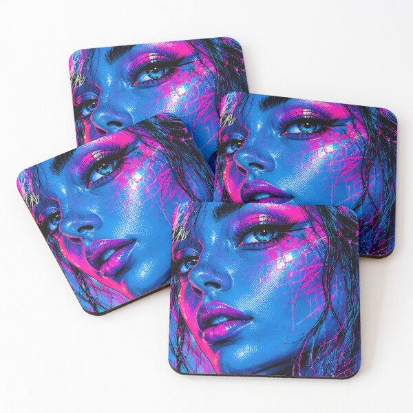 Item preview, Cyberpunk Neon Portrait | Blue & Pink Graffiti Pop Art | Futuristic Street Art | Synthwave Wall Art designed and sold by A-T-H.