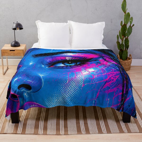 Item preview, Cyberpunk Neon Portrait | Blue & Pink Graffiti Pop Art | Futuristic Street Art | Synthwave Wall Art designed and sold by A-T-H.