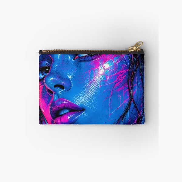 Aperçu de l'œuvre Portrait néon cyberpunk | Graffiti pop bleu et rose | Art urbain futuriste | Art mural synthwave créée et vendue par A-T-H.