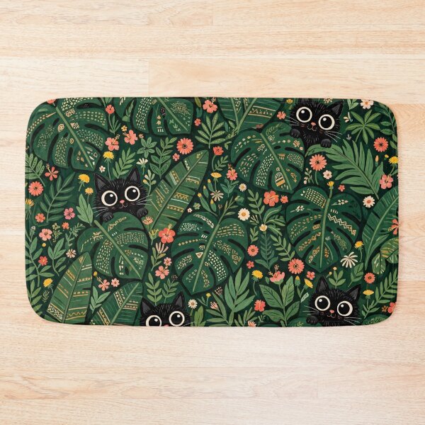 Item preview, Black Cats Peeking Through Tropical Jungle Leaves designed and sold by Jozefin's Studio.