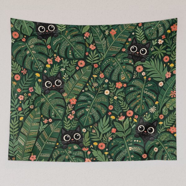 Item preview, Black Cats Peeking Through Tropical Jungle Leaves designed and sold by Jozefin's Studio.