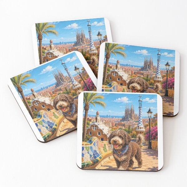 Item preview, Spanish Water Dog strolling through Barcelona designed and sold by Nomad-Paws.