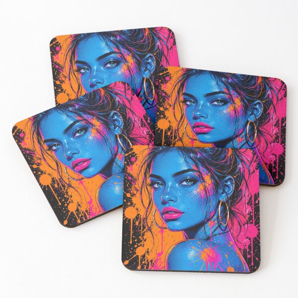 Item preview, Neon Graffiti Beauty | Cyber Pop Art Portrait | Blue & Pink Street Art | Vibrant Urban Wall Art designed and sold by A-T-H.