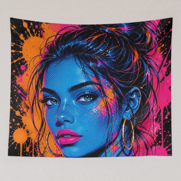 Item preview, Neon Graffiti Beauty | Cyber Pop Art Portrait | Blue & Pink Street Art | Vibrant Urban Wall Art designed and sold by A-T-H.