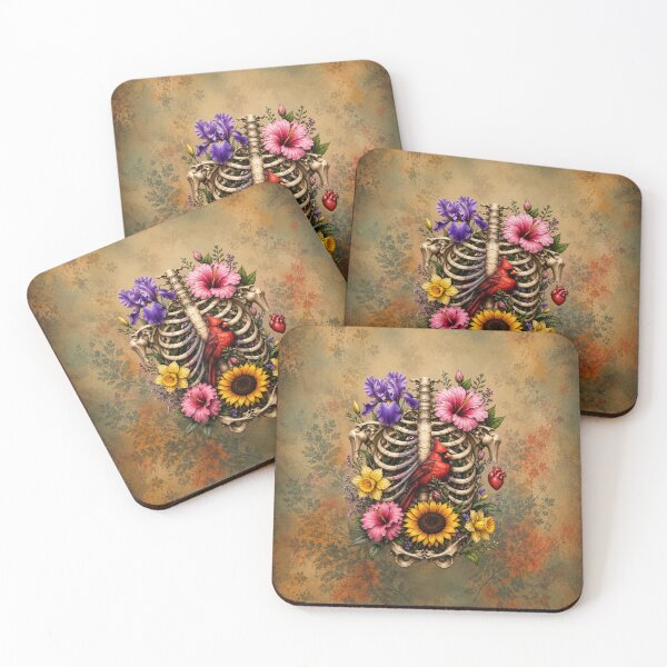 Item preview, Floral Skeleton Ribcage with Cardinal Bird Art designed and sold by Rohan132.