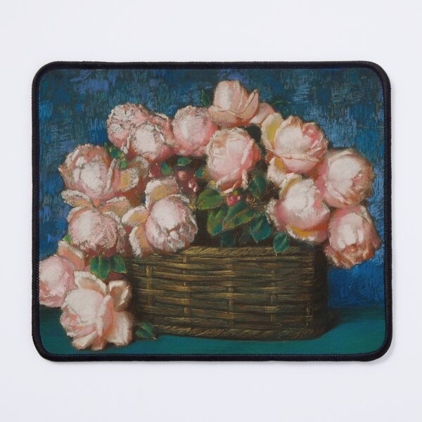 Item preview, Basket of pink flowers (cesta de flores) still life portrait painting by Alfredo Ramos Martínez designed and sold by Jéanpaul Ferro.