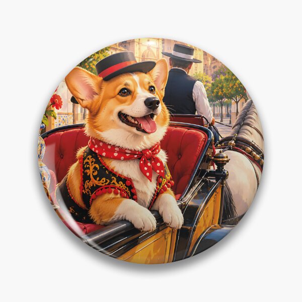 Item preview, Corgi touring Seville in a horse-drawn carriage designed and sold by Nomad-Paws.