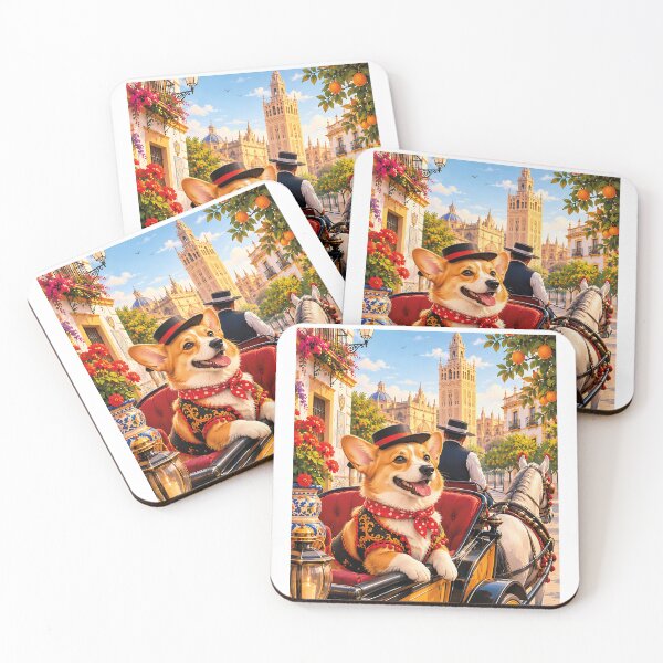 Item preview, Corgi touring Seville in a horse-drawn carriage designed and sold by Nomad-Paws.