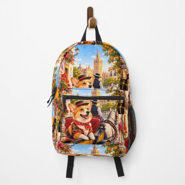 Item preview, Corgi touring Seville in a horse-drawn carriage designed and sold by Nomad-Paws.