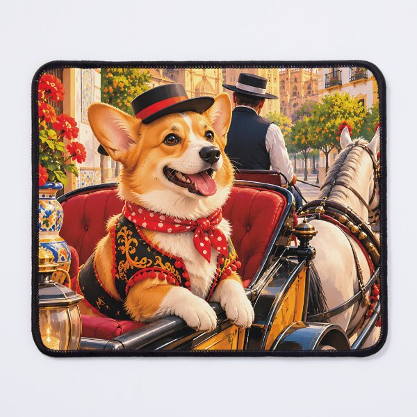 Item preview, Corgi touring Seville in a horse-drawn carriage designed and sold by Nomad-Paws.