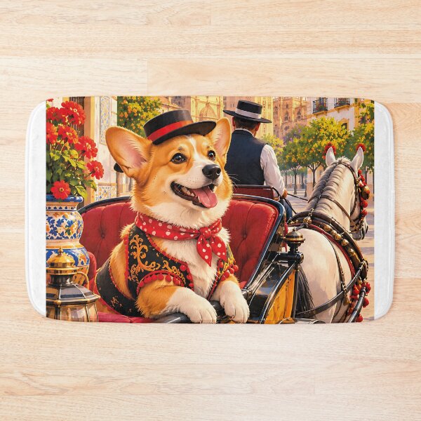 Item preview, Corgi touring Seville in a horse-drawn carriage designed and sold by Nomad-Paws.