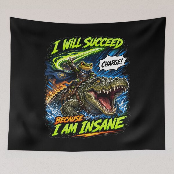 Item preview, I Will Succeed Because I Am Insane Bold Bubble Cartoon Typography Frog Meme Humor Gift for Meme Lovers designed and sold by Nightarel.