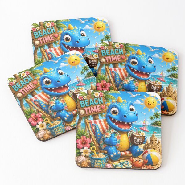 Item preview, Snappyzaurus Beach Time | Cute Tropical Dinosaur Stickers designed and sold by Collins Design.