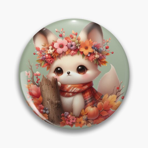 Item preview, Cute Autumn White Baby Fox Woodland Floral Crown Kawaii Cottagecore designed and sold by NotasCreativa.