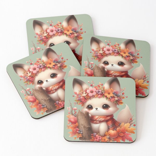 Item preview, Cute Autumn White Baby Fox Woodland Floral Crown Kawaii Cottagecore designed and sold by NotasCreativa.