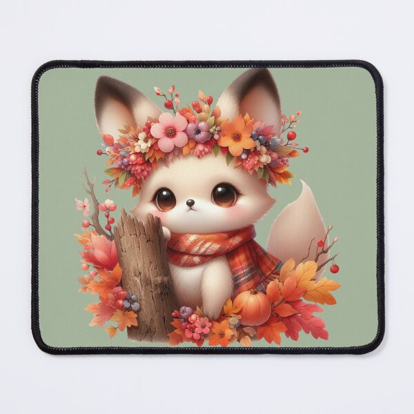 Item preview, Cute Autumn White Baby Fox Woodland Floral Crown Kawaii Cottagecore designed and sold by NotasCreativa.