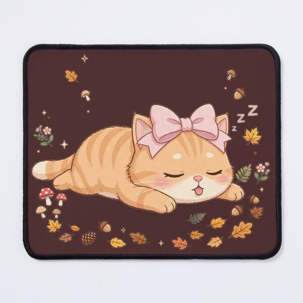 Item preview, Cute Fall Sleeping Cat Cozy Autumn Leaves Mushroom designed and sold by Moody Vibes Studio.