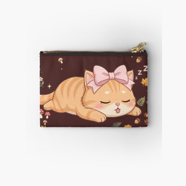 Item preview, Cute Fall Sleeping Cat Cozy Autumn Leaves Mushroom designed and sold by Moody Vibes Studio.