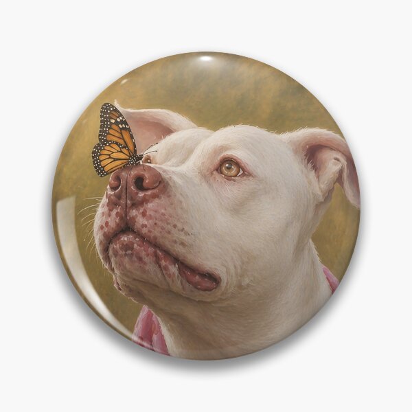 Item preview, Hope Renewed – Gentle White Pit Bull Rescue Dog with Butterfly Painting designed and sold by RescueHeart10.