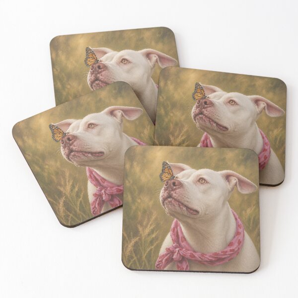 Item preview, Hope Renewed – Gentle White Pit Bull Rescue Dog with Butterfly Painting designed and sold by RescueHeart10.