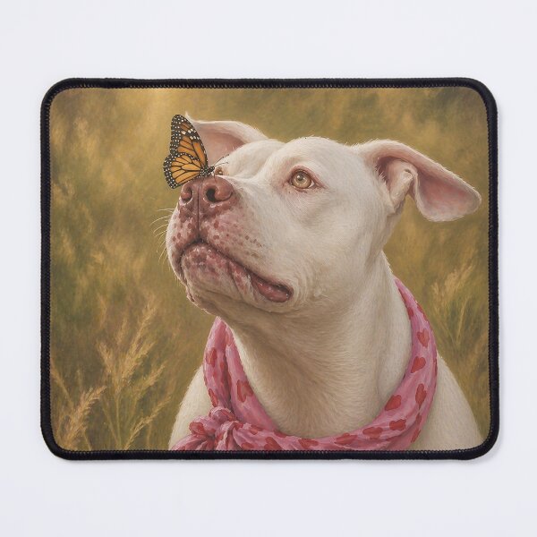 Item preview, Hope Renewed – Gentle White Pit Bull Rescue Dog with Butterfly Painting designed and sold by RescueHeart10.