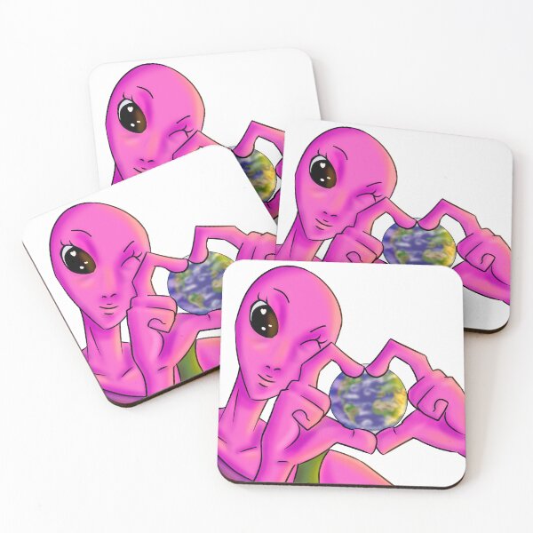 Item preview, Cute Pink Alien Heart Hands Earth Vacation designed and sold by JimboTurtle.