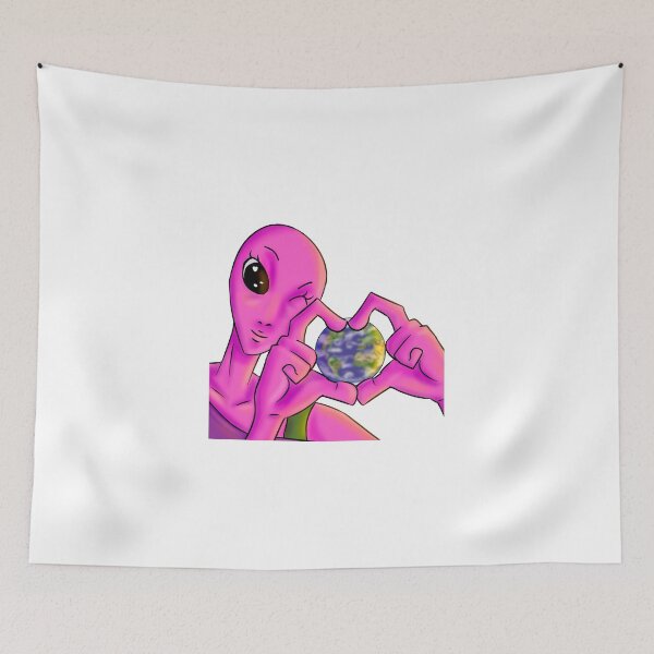 Item preview, Cute Pink Alien Heart Hands Earth Vacation designed and sold by JimboTurtle.