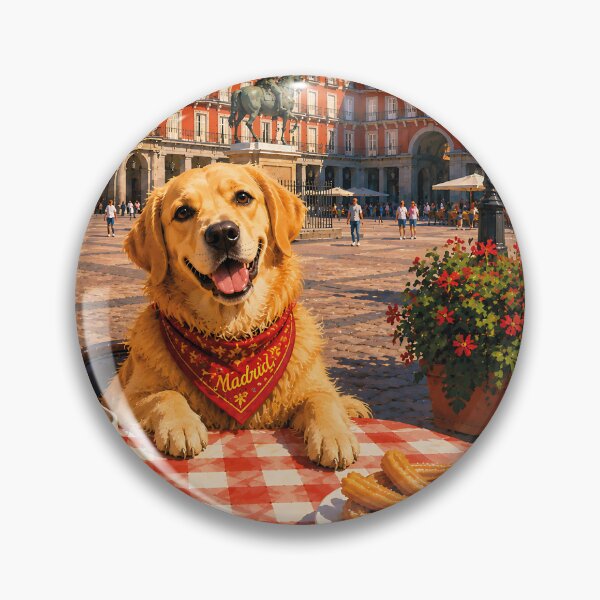 Item preview, Golden Retriever enjoying Madrid's Plaza Mayor designed and sold by Nomad-Paws.