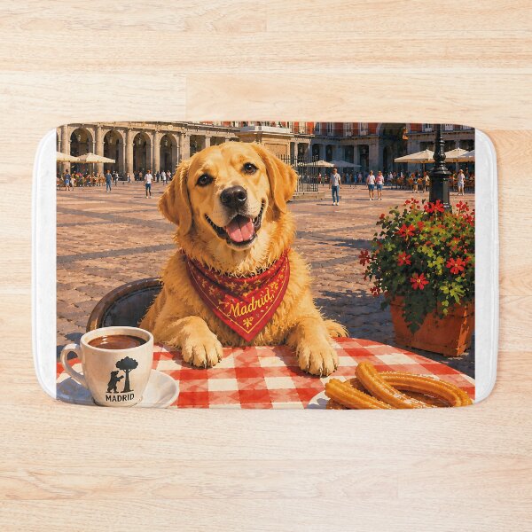 Item preview, Golden Retriever enjoying Madrid's Plaza Mayor designed and sold by Nomad-Paws.