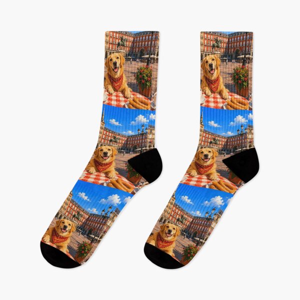 Item preview, Golden Retriever enjoying Madrid's Plaza Mayor designed and sold by Nomad-Paws.