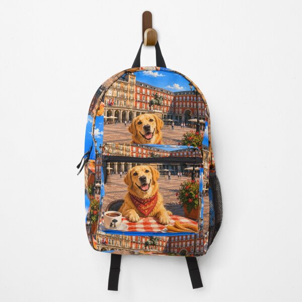 Item preview, Golden Retriever enjoying Madrid's Plaza Mayor designed and sold by Nomad-Paws.
