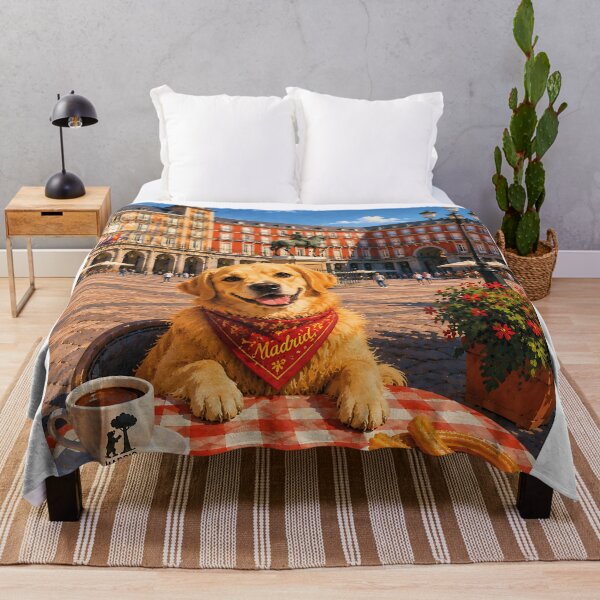 Item preview, Golden Retriever enjoying Madrid's Plaza Mayor designed and sold by Nomad-Paws.