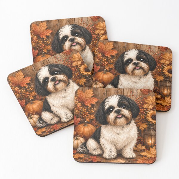 Item preview, Autumn Shih Tzu | Cute Fall Dog with Pumpkins & Leaves | Cozy Shih Tzu Art designed and sold by Clint Reno Designs.
