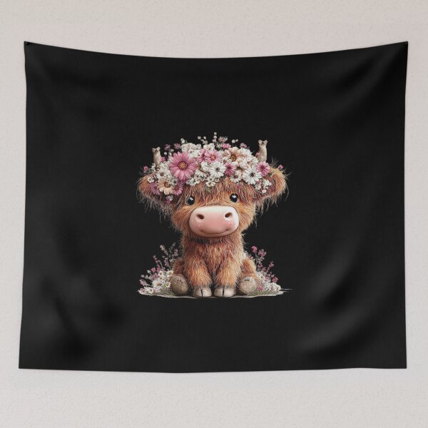 Item preview, Adorable Highland Cow with Flowers designed and sold by perijun.